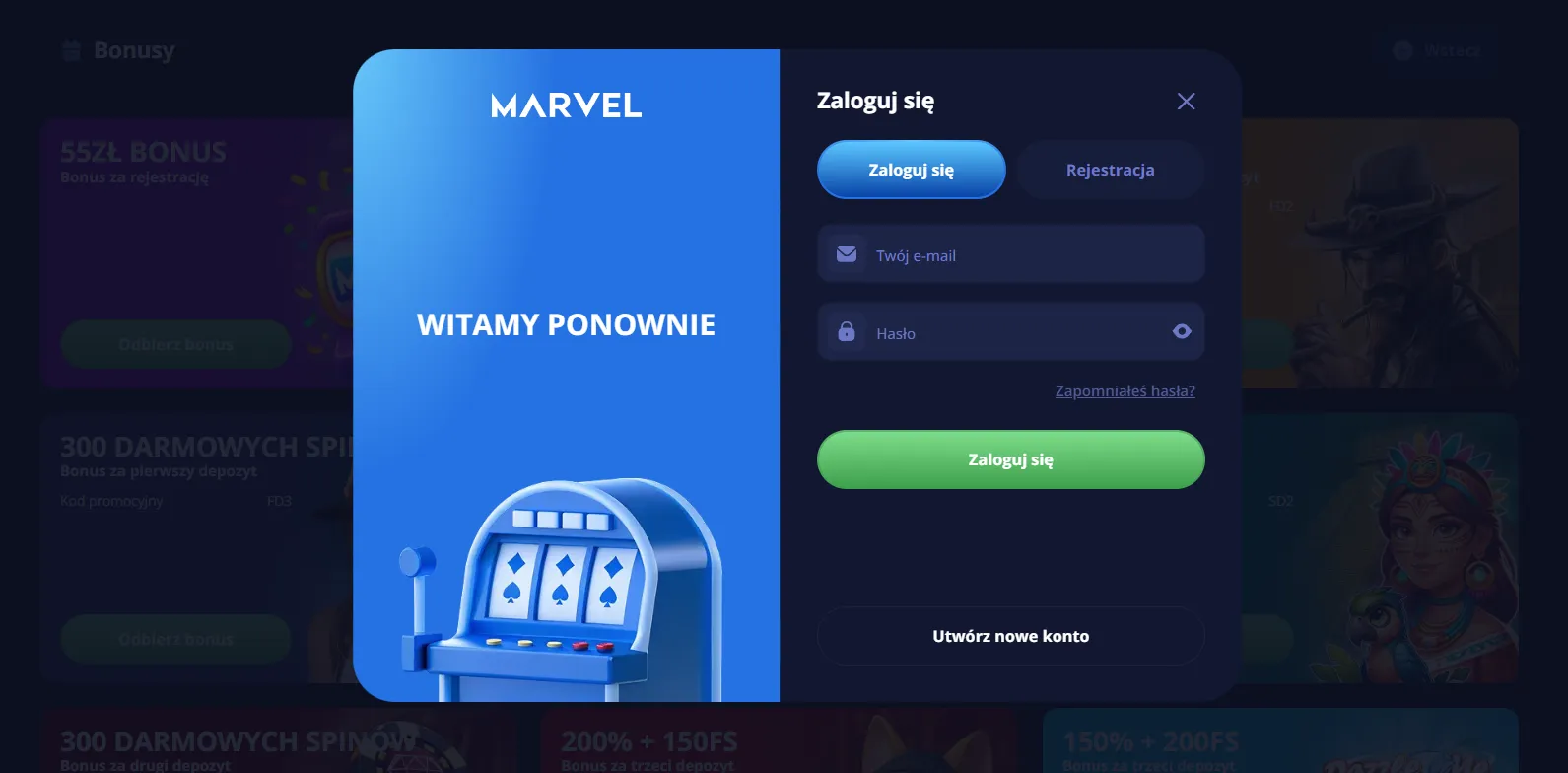 Rejestracja i logowanie w Marvel Casino